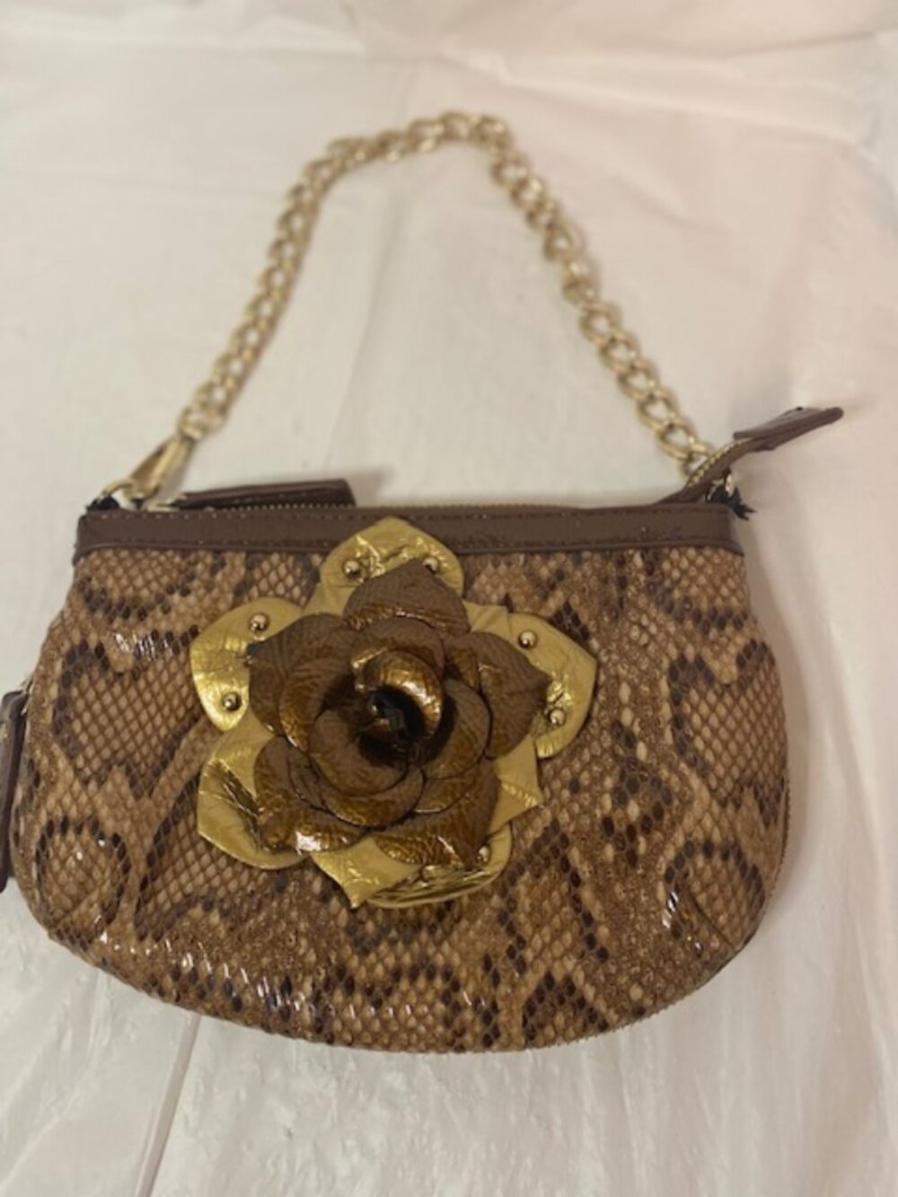 Vintage Sharif 1827 New York small animal print shoulder bag/clutch w 3D Flower